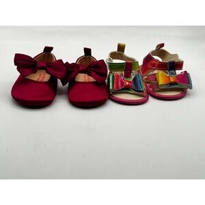Bundle Baby Girls Shoes Size 2 Isaac Mizrahi Red Bow Flats + Tic Tac Toe Rainbow